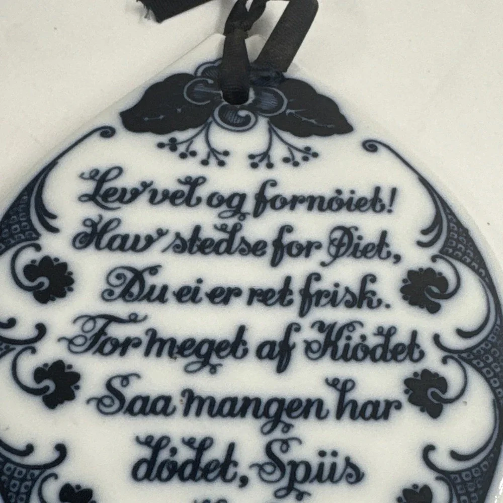 Vintage Porsgrund Norway Blue &‎ White Porcelain Fish Trivet w/Wessel Poem 1960s